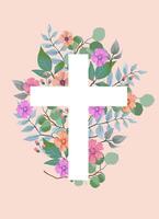 Christian floral cross. Easter holiday background. Baptism Invitations, First Communion, and Easter template card. vector