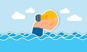 A hand saves a lit lamp from a flood, illustration of preserving creativity in business execution to stay relevant and competitive vector