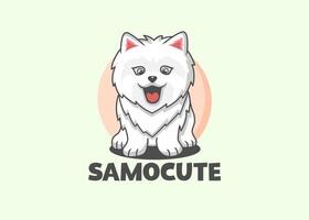 Cute Samoyed puppy mascot laughing related to happy dog expression vector