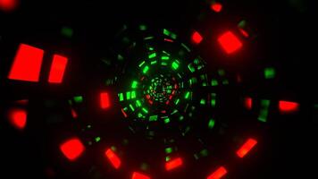 Green and Red Neon Squares Floating in Tunnel Background VJ Loop in 4K video