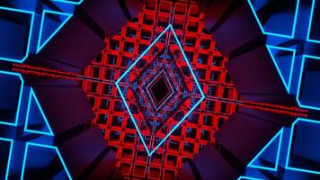 Red and Blue Neon Rotated Rhombus Tunnel Background VJ Loop in 4K video