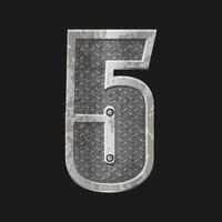 Metallic style silver number Five. Iron number 5 isolated in vector