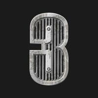 Metallic style silver number Three. Iron number 3 isolated in vector