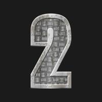 Metallic style silver number Two. Iron number 2 isolated in vector