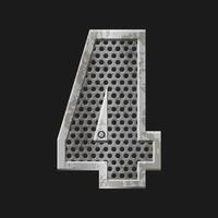Metallic style silver number Four. Iron number 4 isolated in vector