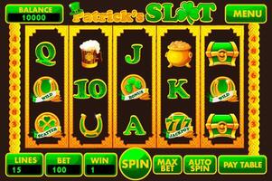 UI game slot machine with buttons and symbols on the theme of St. Patricks Day. Set of 12 Slot symbols vector