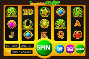 UI game slot machine with buttons and symbols on the theme of St. Patricks Day. Set of 12 Slot symbols. vector