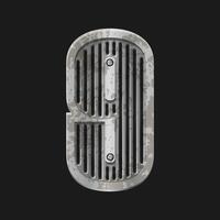 Metallic style silver number Nine. Iron number 9 isolated in vector