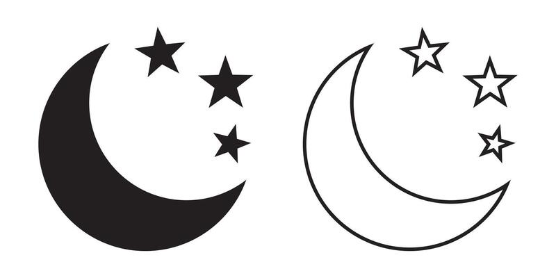 Crescent moon with stars icon on white background. Night icon. Crescent moon icon. Minimalist style.