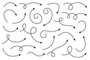 Collection of curved arrows. Set simple curved hand drawn arrows. vector