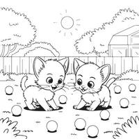 two kittens playing in the yard coloring pages vector