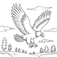 eagle flying over the forest coloring page vector