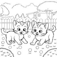 two kittens playing in the yard coloring pages vector