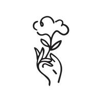 a hand holding a flower in a line drawing vector