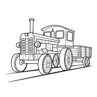 a coloring page with a tractor on the tracks vector