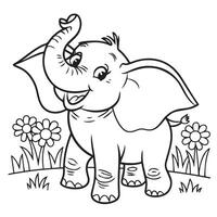 an elephant coloring page with flowers and grass vector