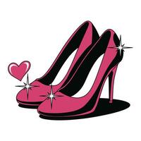 Stylish Pink High Heels with Sparkles and Heart Illustration vector