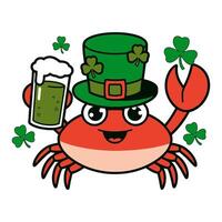 St. Patrick's Day Crab with Green Beer and Shamrocks Illustration vector
