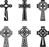 A versatile silhouette image set featuring various Christian cross designs, symbolizing faith, spirituality, and devotion. Perfect for religious themes, graphic art, and spiritual design projects. vector