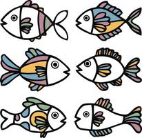 A set of fish flat color silhouette image vector