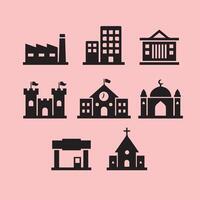 Various Building Icons on Pink Background vector