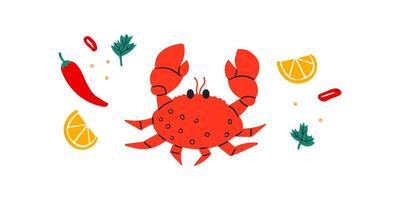 Crab isolated on white background. eps 10. crab white background, perfect for wallpaper or design elements .Crab sea food with spices ,chili ,lemon vector