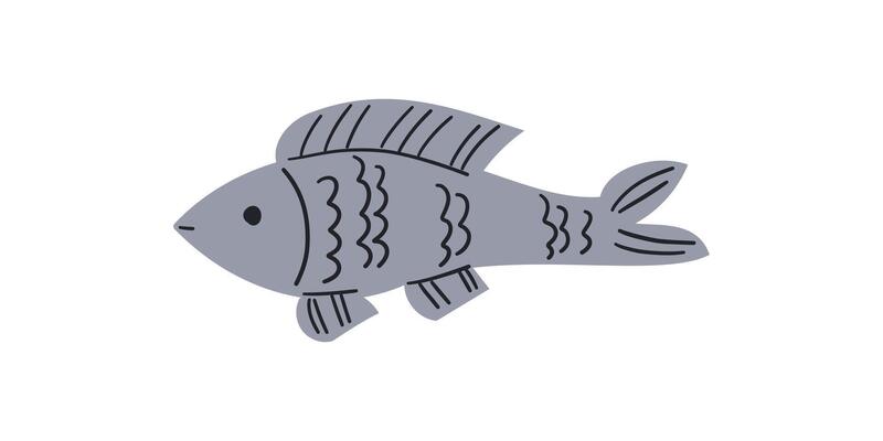 Fish doodle flat hand drawn icon illustration , sea food , omega 3 health diet .Doodle fish isolate on white for web , social media, menu or banner design.
