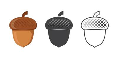Acorn icon set in flat style. Oak nut illustration on isolated background. Nature sign business concept. vector