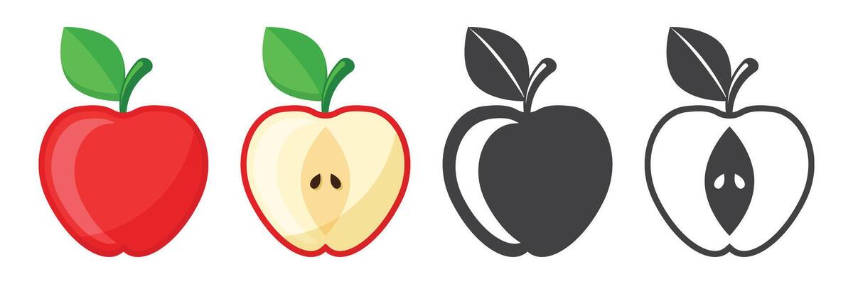 Apple fruit icon set in flat style. Healthy dessert illustration on isolated background. Fresh food sign business concept.
