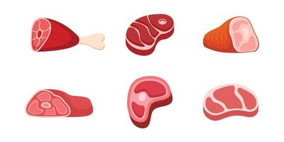 Raw meat icon set collection in flat style. Lamb or beef illustration on isolated background. Fried protein meal sign business concept. vector