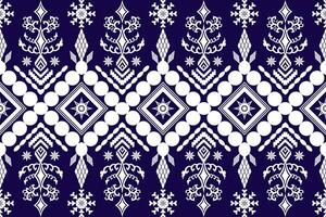 Geometric ethnic embroidery patterns on blue background vector