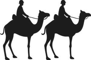 Silhouette of Two Camels with Riders in Desert - Illustration vector