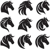 Horse head black silhouette lineart logo icon bundle, animal isolated on white background collection, creative minimal clean detail editable set vector