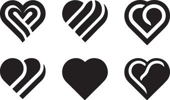 Love heart black silhouette lineart logo icon bundle, valentines day sign isolated on white background collection, creative minimal clean detail editable set vector