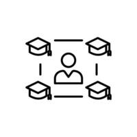icon collaboration,Graphic of four graduation caps symbolizing mentorship or networking. Suitable for educational designs, career counseling materials, and professional development content. vector