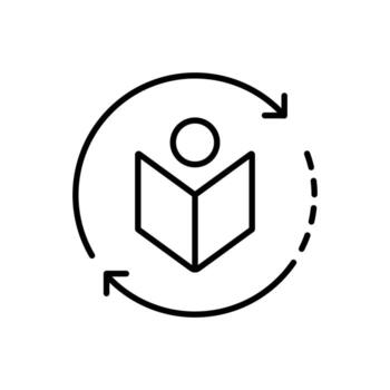 studying icon, A person reading a book is surrounded by a continuous circle, symbolizing continuous education. Ideal for educational and training materials. vector