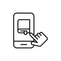 application book icon, Graphic of finger tapping smartphone screen showing booklike rectangle. Perfect for technologyrelated websites, mobile app advertisements, digital literacy vector
