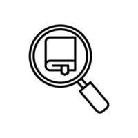 search book icon, Magnifying glass on book shows research or study concept. Ideal for education, science, learning, investigation, or analytical themes. vector