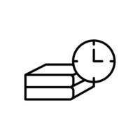 icon study hours,Rectangular objects stacked next to a minimalist clock perfect for illustrating organization, time management, or office decor concepts. vector