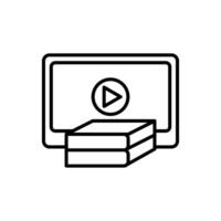 online education icon, Monitor displaying play button on stacked books, suitable for educational, online learning, reading, technology, or multimedia design concepts. vector