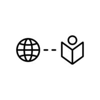 online education icon, Global network concept graphic with a person reading book, perfect for illustrating worldwide connections in education and literacy projects. vector