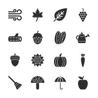 A collection of black and white icons for various fruits and vegetables vector