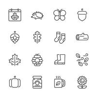 A set of seasonal icons including a maple leaf, a butterfly, a honeycomb vector