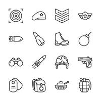 A set of military icons including a bullet, a gun, a rocket, and a helmet vector