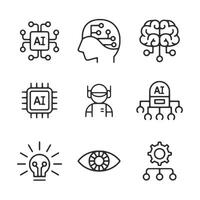 A series of icons for AI, including a robot, a person, and a computer vector
