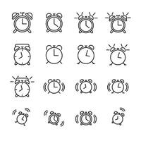 A collection of black and white alarm clocks with different times on them vector