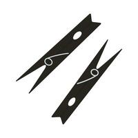 illustration of clothespins in flat cartoon style. Simple and modern design with black wooden pegs and metal springs. Perfect for laundry, drying, and household organization themes vector