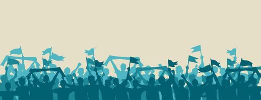 a crowd of people holding flags and banners vector
