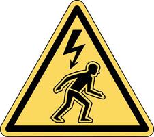 Yellow warning sign triangular shape black border and silhouette of human figure. vector