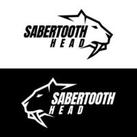 sabertooth head line logo design art vector